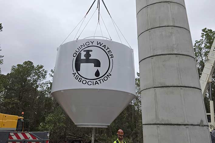 water tank lifted onto support