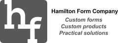 Company logo for Hamilton Form Company features company name and hf logo