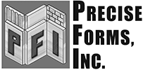 Company logo for Precise Forms Inc. features company name and illustration of products