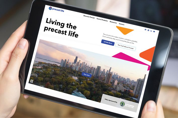 Advocacy campaign website, Precast Life, website homepage preview on tablet